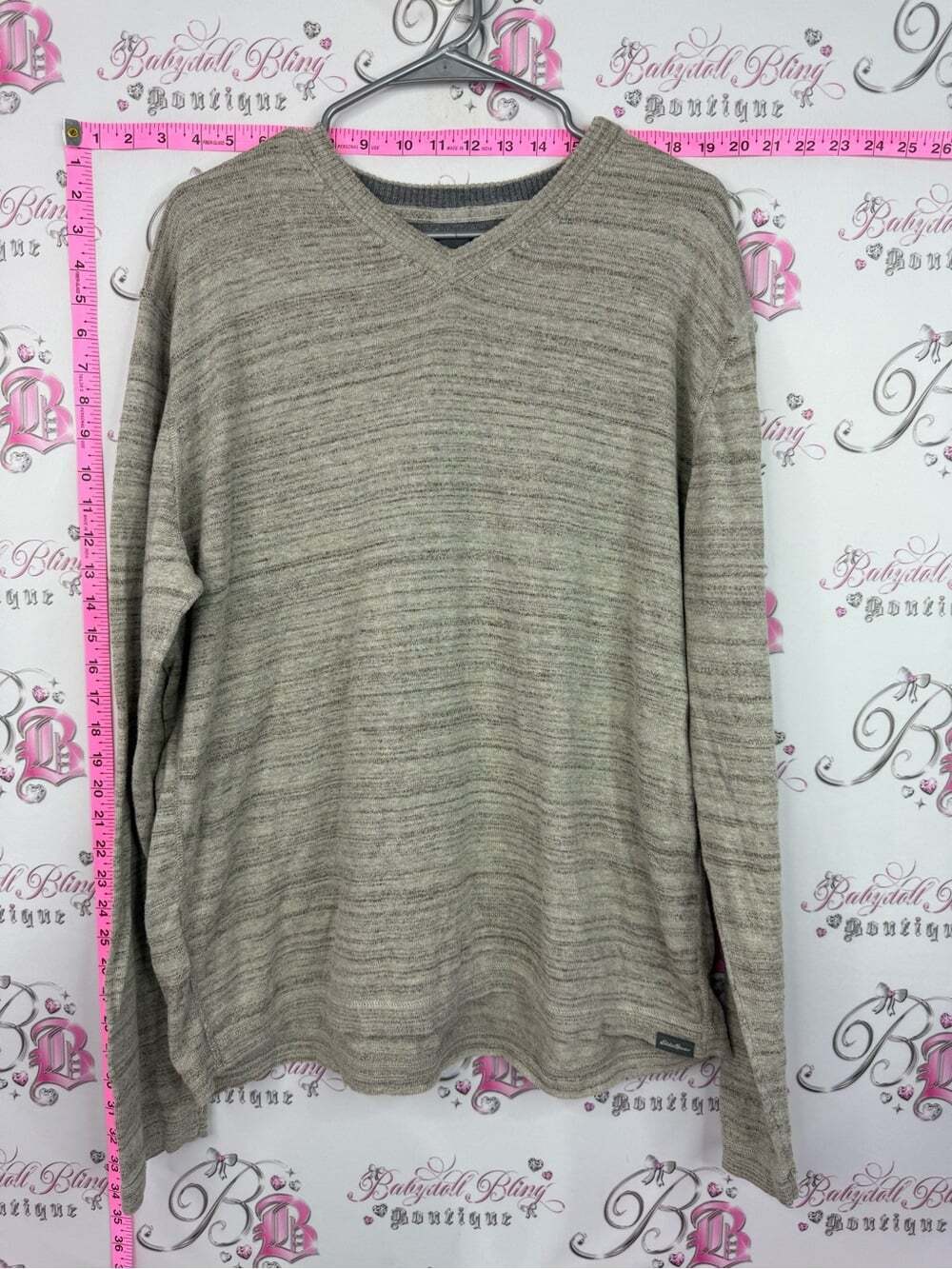 Eddie Bauer Men's V-Neck Striped Knit Sweater - Beige/Taupe